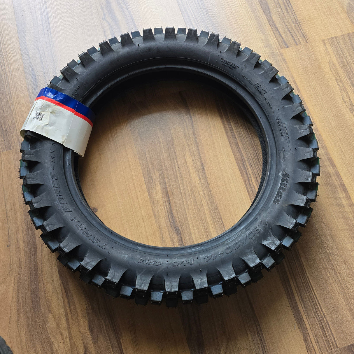 Cross/enduro tyre MITAS 90/100-14 TERRA FORCE-MX MH Rear green & red stripe